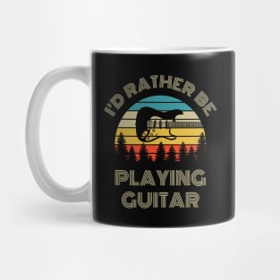 I'd Rather Be Playing Guitar S-Style Electric Guitar Retro Vintage Sunset Mug